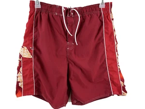 Cherokee swim trunks Size L mesh lined 1 pocket bathing red Hawaiian print - Picture 1 of 6