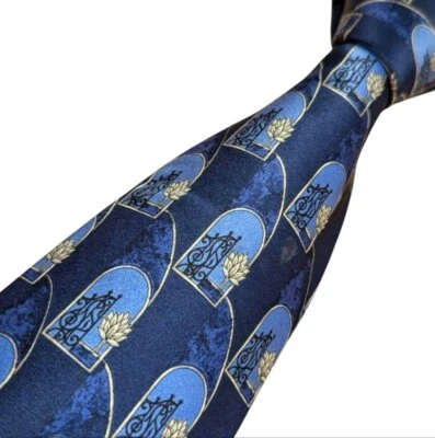 Corbata de cuello LANVIN PARIS para hombre 100 % SEDA retro de lujo geométrica azul marino hecha en FRANCIA Foto 1 de 4