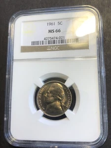 1961 MS 66 NGC U.S / United States 5c Jefferson Nickel - Picture 1 of 4