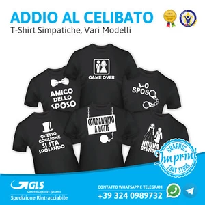MAGLIETTA T-SHIRT ADDIO AL CELIBATO NERA Sposo Amici Divertente Festa Party - Foto 1 di 8