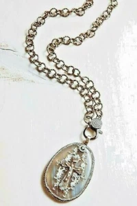 NWT CHRISTIAN Pavé Crystal Agate Crucifix Cross Pendant 32" Long Gunmetal Chain - Bild 1 von 3