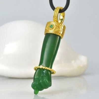 Gold Vermeil Sterling Mano Fico Figa Anhänger Chalcedon Smaragd Diamant 11,63 g - Bild 1 von 4