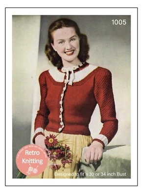 1940s Mother and Daughter Peasant Cardigan Knitting Pattern Bust 30 or 34  - Image 1 of 2