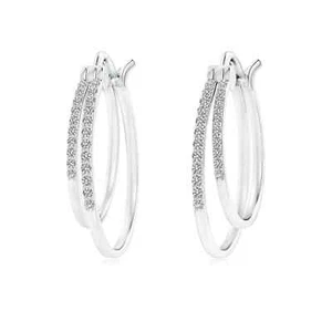 ANGARA Natural 0.2 Ct Diamond Studded Double Hoop Earrings in 14K Solid Gold - Picture 1 of 34