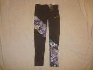 NWT Kids Girls Nike One Dri-Fit Black Multicolor Tights Size Medium - Picture 1 of 9