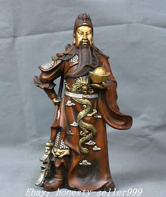 11.4" Púrpura Bronce Dorado Plata Dragón Guerrero Dios Guan Gong Yuanbao Estatua Foto 1 de 4