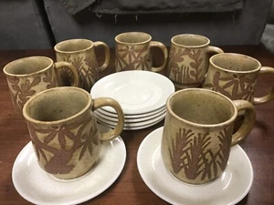 Tropical Theme Coffee Mugs With Saucers. Set Of 7. Rare Ceramic - Picture 1 of 12