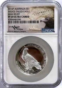 1 Oz Wedge-Tailed Eagle High Relief - Sign. John Mercanti NGC PF 69 ULTRA CAMEO - Imagen 1 de 2