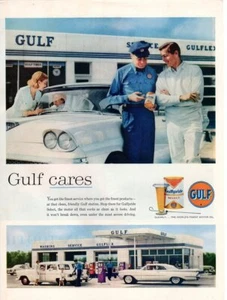 Vintage advertising print Gas Oil GULF Station Man explains Gulfpride Select 59 - Picture 1 of 1