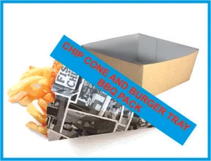 BBQ PACK Burger Tray & Chip cones! Takeaway Cardboard Fast Food Packaging box - Picture 1 of 12