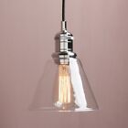 7.3" RETRO INDUSTRIAL CHROME CEILING PENDANT LIGHT FUNNEL CLEAR GLASS LAMP SHADE