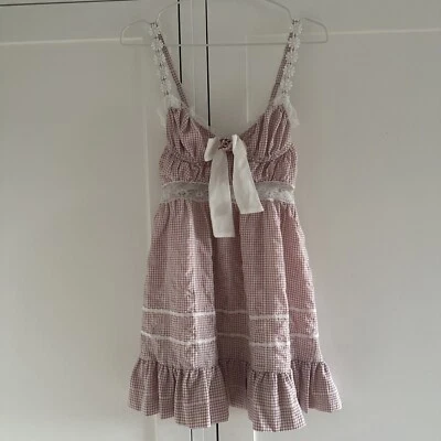 beautiful for love and lemons dress xs pink + white gingham daisy strap details - Image 1 of 4
