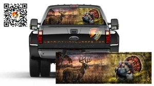 Hunting Turkey Deer Sunset Rear Window Perforated Graphic Decal Sticker Trucks - Picture 1 of 5