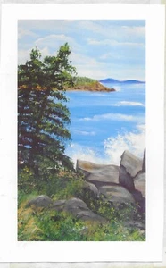 MINI OIL PAINTING BY THUNDER HOLE BAR HARBOR MAINE by E HARDING 5" X 7" - Picture 1 of 4