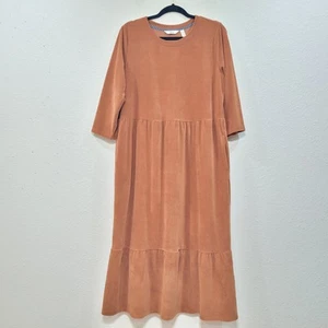 Denim & Co. Women's Dress Sz M Ribbed Heritage Velour Knit Midi Brown A624163 - Picture 1 of 7
