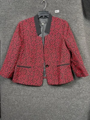 Kasper Blazer Womens 14 Red Black Geometric Pattern Single Button Jacket Career - Image 1 of 4