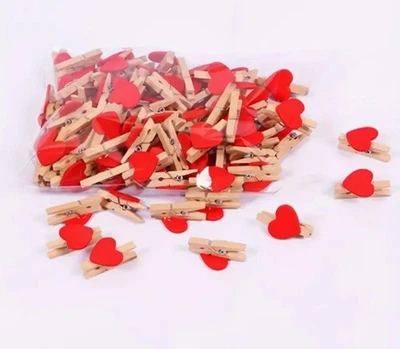 Mini Holzklammern mit Herz Motiv rot Deko Hochzeit Foto Klammern neu - Bild 1 von 3