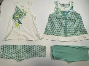 Naartjie Mädchen weiß grün 100 % Baumwolle Tank Tunika kurze Legging 4-teiliges Set 10 - Bild 1 von 17