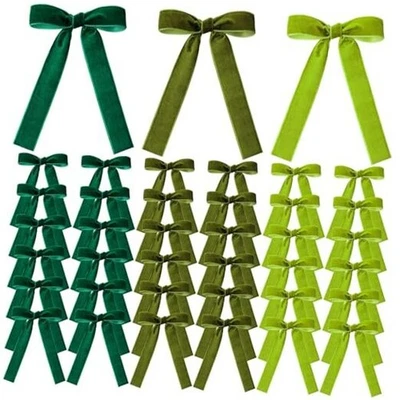 36 Pieces Green Velvet Ribbon Bows Thanksgiving Pretied Wreath Bows Bulk  - Image 1 of 4