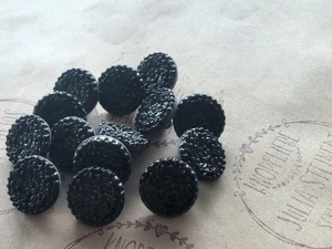♥Nr.9-Vintage Botones Vidrio 14 Piezas Negro Flores Nuevo Plantón 13mm ♥ - Imagen 1 de 2