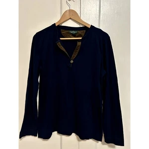 Lauren Ralph Lauren XL V-Neck Navy Langarmshirt Braun Akzente - Bild 1 von 6
