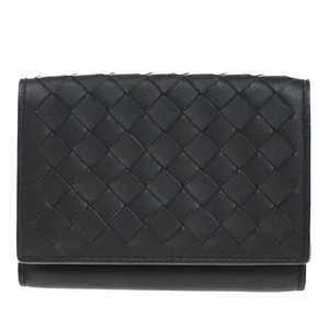 BOTTEGA VENETA INTRECCIATO Trifold Compact Wallet Leather Black Italy 31KP054 - Picture 1 of 13