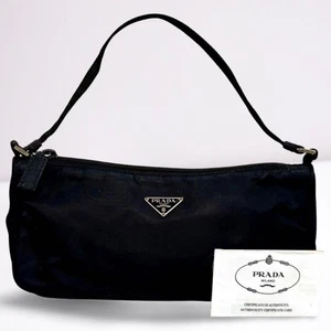 Prada Nylon Triangle Logo Black Accessory Pouch Handbag with Shoulder Strap - Picture 1 of 9