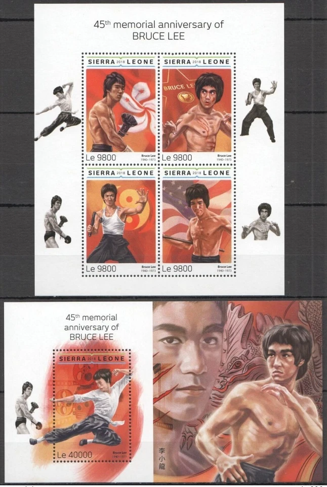 Serra Leoa - 2018 Bruce Lee cinema de arte marcial Mi.10016-9+Bl. 1512 MNH** G115 - Imagem 1 de 1