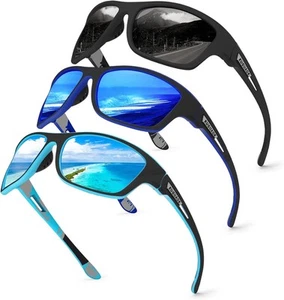Gafas de sol deportivas polarizadas KUGUAOK para hombre 3 pack-negro+azul+azul oscuro - Imagen 1 de 6