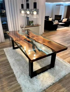 Epoxy Resin Dining Table – Luxury Handmade Furniture Clear Epoxy Table Top - Picture 1 of 9