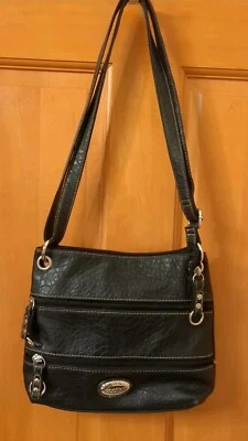 Womans Rosetti black pebble faux leather medium pouch handbag with front pockets - Image 1 of 4