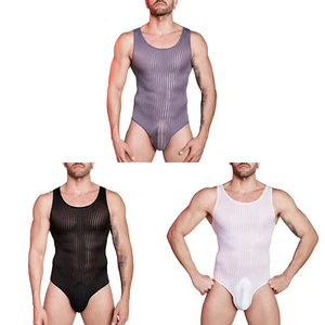 Men Leotard Breathable Jumpsuit Singlet Bodysuit Lingerie Press Buttoned Sissy - Picture 1 of 45