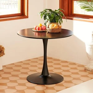 Secondhand Round Dining Table 36" Modern Bistro Table Kitchen Table, White/Black - Picture 1 of 9