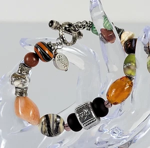 Spirit Multi Color Gemstone And Glass Beaded Toggle Bracelet 8 In Silver Plated - Picture 1 of 8