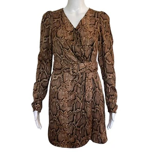 ZARA Dress Womens S Animal Print Belted Knee Length V-Neck Club wear Mob Wife - Picture 1 of 17