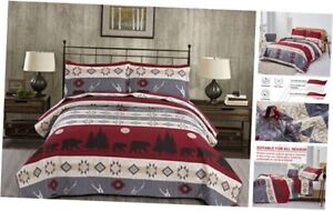  Lodge Bear Quilt Set Size Cabin Rustic Bedspread Coverlets Full/Queen Burgundy