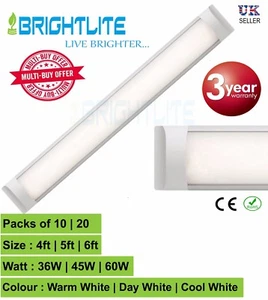 PACK OF 10 / 20 LED BATTEN SLIMLINE TUBE LIGHT WALL OR CEILING MOUNT 4ft 5ft 6ft - Picture 1 of 7