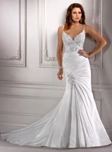 $1599 💕 MAGGIE SOTTERO COUTURE 8 FRANCINE IVORY TAFFETA BEADED LACE BRIDAL GOWN - Picture 1 of 8