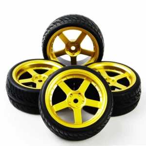1:10 On-Road Racing Car 4Pcs Rubber Tire Tyre Wheel Rim For HSP HPI RCD5G+PP015 - Picture 1 of 6