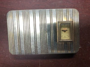 VINTAGE EVANS COMPACT MIRROR POWDER MAKEUP WATCH/CLOCK - Picture 1 of 8