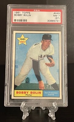 1961 Topps #449 Bobby Bolin RC Rookie S.F. Giants PSA 7 (ST) Foto 1 de 2