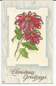 Poinsettia Christmas Greetings Glitter Embellishment Unposted Postcard - Picture 1 of 2