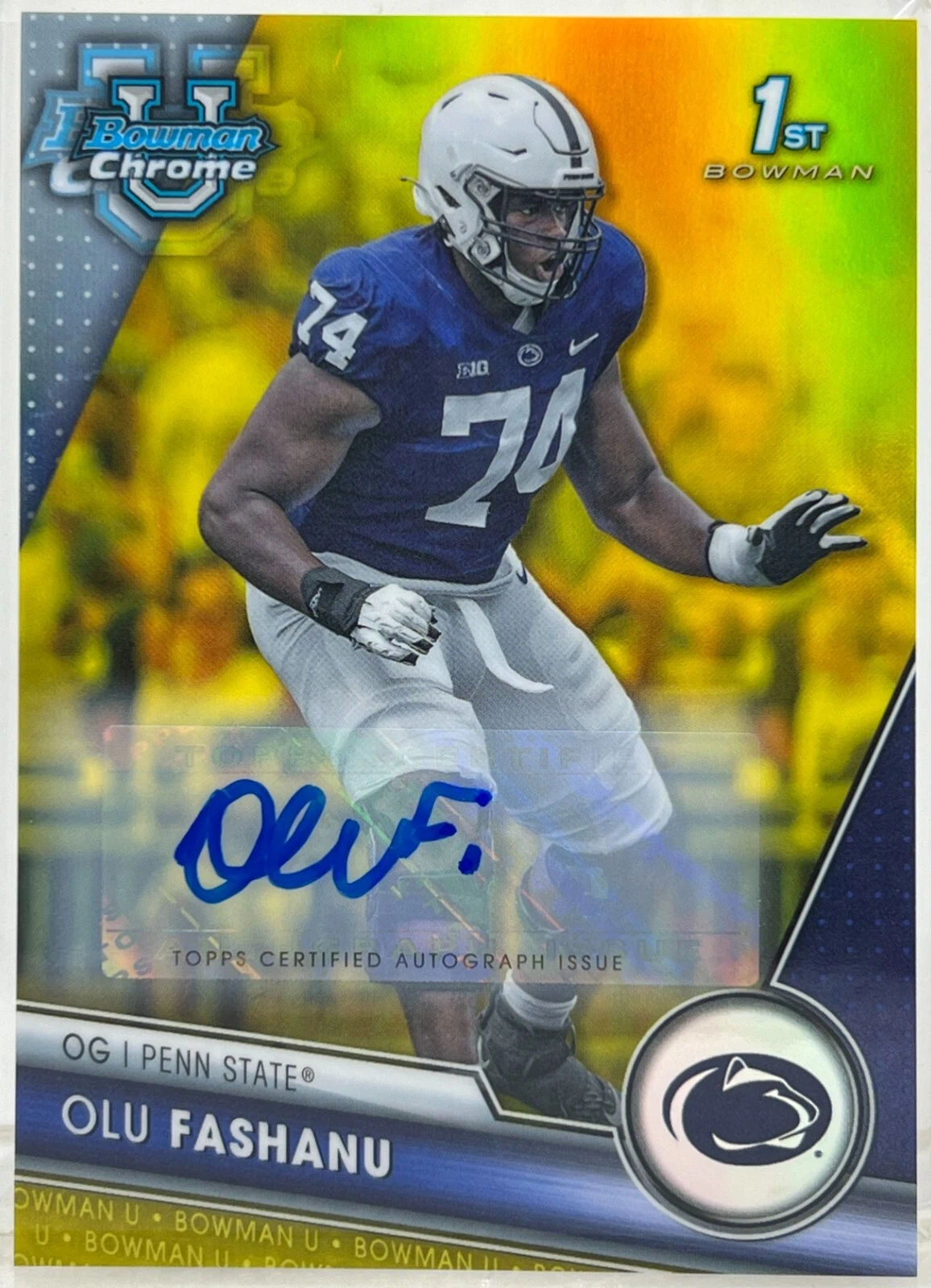 Olu Fashanu 2023 Bowman Chrome U Yellow Auto 47/75 Penn State - Jets 1st