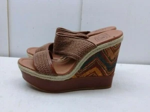 Lucky Brand Brown Vegan Double Strap Platform Wedge Sandal Women Shoe Size 9M 39 - Picture 1 of 7