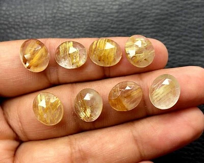 Natural Golden Rutilated Quartz Rose Cut Oval Cabochon, Loose Gemstone 12x10 MM - Image 1 of 4