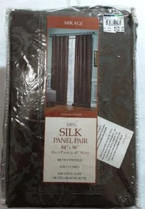 Mirage 100% Silk Curtains Lined Brown Gray 84" W x 96" L (2 Panels X 42" W) New - Picture 1 of 8