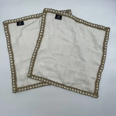 Phantoscope Throw Pillow Covers Linen Burlap Trim Ivory Beach Square 20x20 Set 2 - Image 1 of 4