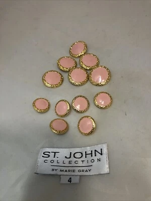 st john buttons pink enamel with gold trim 6 Large 6 Small Buttons - Image 1 of 4