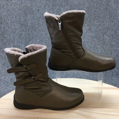 Totes Boots Womens 7.5 M Side Zip Winter Snow Boot Olive Green Faux Leather - Image 1 of 4
