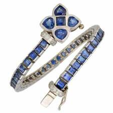 Flower Design Set With Fancy Shape Blue 14.16CT Ceylon Sapphires Women Bracelets